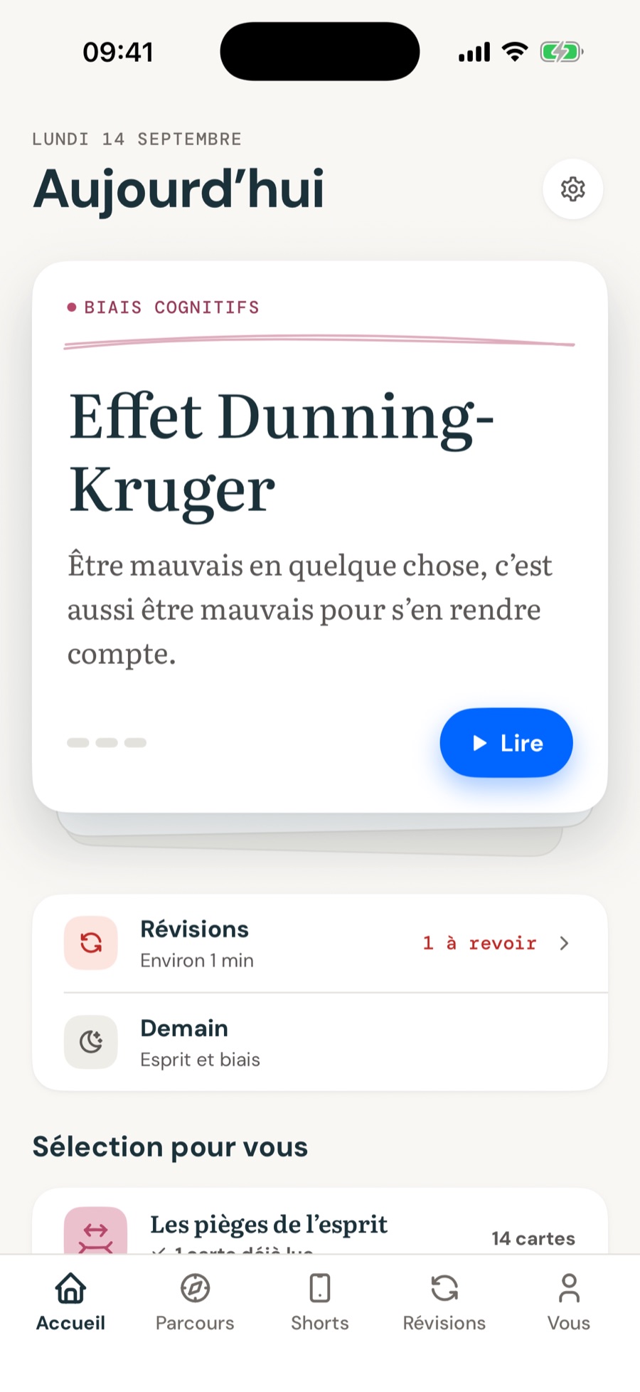 L’écran Aujourd’hui de Fikra, avec la carte du jour